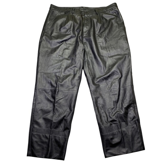 Claude Lamont Black Leather Pleated Trousers Mens Sz 46 Fits 43